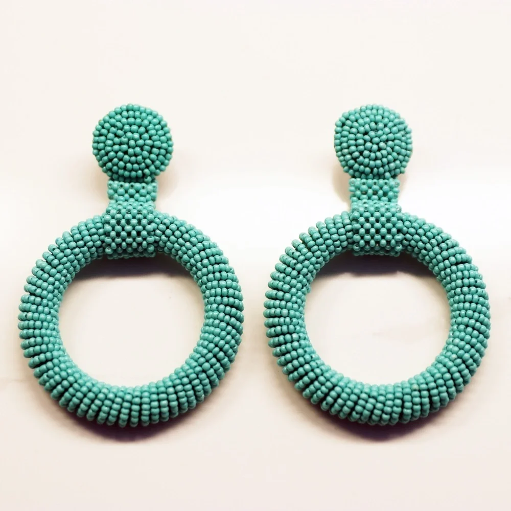 Kenneth Jay Lane Turquoise Seed Bead Hoop Earrings 🩵 NWT - Picture 8 of 15